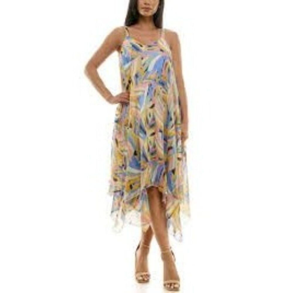 Nina Leonard Women’s Sleeveless Asymmetrical Hem Summer Dress Size S